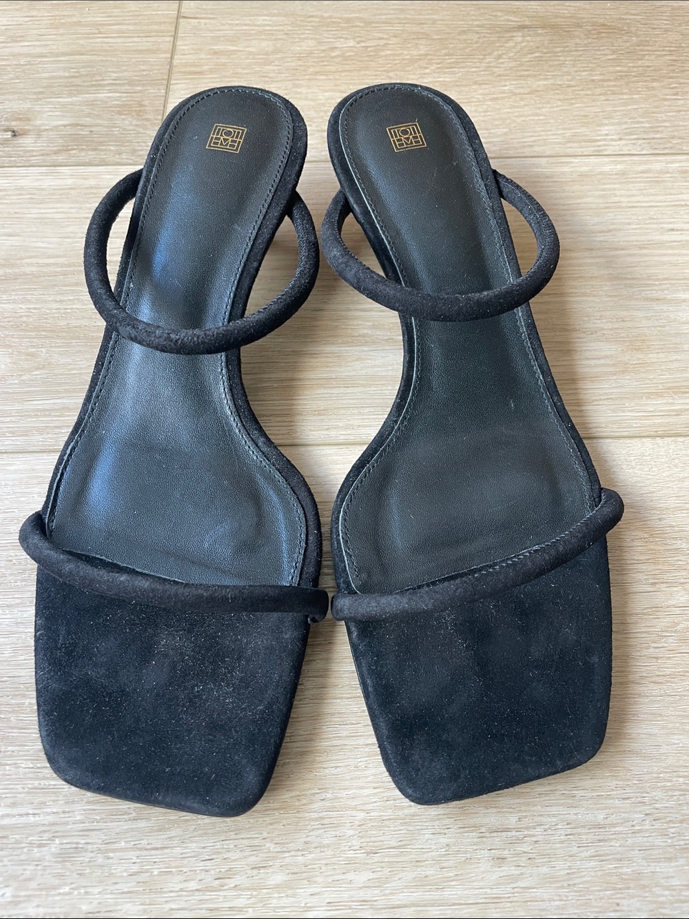 Toteme Black Suede Double-Strap Slide Heels